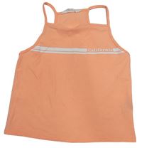 Neónově oranžový top s pruhmi a nápisom H&M