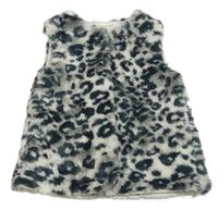 Bielo-sivo-čierna kožušinová podšitá vesta s leopardím vzorom M&S