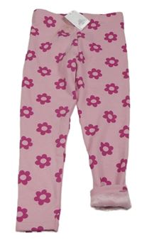 Nové - Růžové květované zateplené legíny Primark