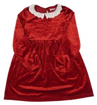 Červené sametové šaty s límečkem s madeirou Sinsay