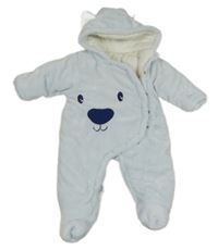 Svetlomodrá chlpatá zateplená kombinéza s ňufáčikom  a kapucňou