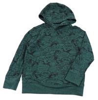 Tmavozelená melírovaná mikina s komiksem a kapucí Next
