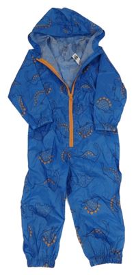 Modrá šusťáková nepromokavá kombinéza s dinosaury a kapucí Dunnes