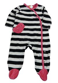 Černo-bílý pruhovaný sametový overal s ptáčkem