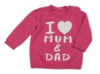 Fuchsiový sveter s nápisom a srdcem Benetton