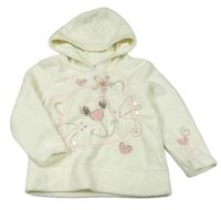 Smetanová fleecová mikina s kočkou s flitry a kapucí Next