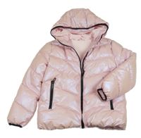 Růžová lesklá nepromokavá zimní bunda s kapucí Dunnes