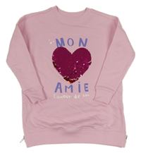 Ružová dlhá mikina so srdcem z překlápěcích flitrů George