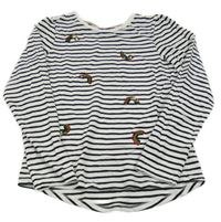 Bielo-čierne pruhované tričko s duhami z překlápěcích flitrů Nutmeg