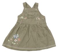 Hnedé plátenné na traké šaty s výšivkami květin Mothercare