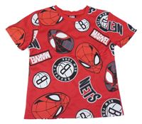 Červené sportovní tričko se Spidermanem a basketbalovými kluby Primark