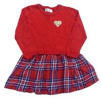 Červené pletené šaty s kostkovanou sukní a srdcem z flitrů zn. H&M
