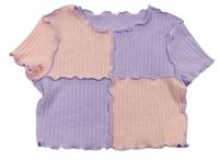 Lila-ružové rebrované crop tričko Shein