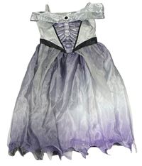 Kostým - Šedo-fialové saténové šaty s kostrou a tylem George