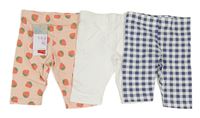 3x crop legíny - bílé + bílo-modré kostkované + růžové s jahodami Primark
