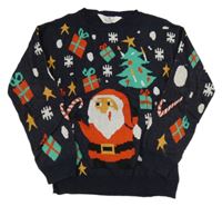 Tmavomodro-farebný ľahký sveter so Santou H&M