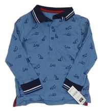 Nové - modré polo triko s bagry St. Bernard