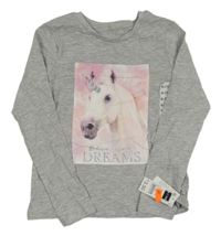 Nové - sivé melírované tričko s jednorožcom Dunnes Stores