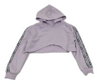 Lila crop mikina s nápisem na rukávu a kapucňou shein