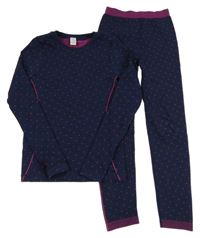 2 set - tmavomodro-růžové puntíkaté thermo triko + themo legíny Yigga
