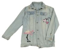 Světlemodrá riflová bunda s plameňákem Tu