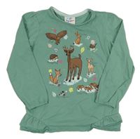 Zelené triko se zvířátky a volánkem Topolino