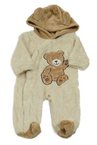 Smetanovo-hnedá chlpatá kombinéza s medvěďom a kapucňou shein