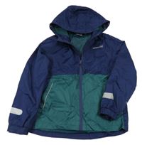 Tmavomodro-zelená šusťáková jarní funkční bunda s kapucí Crane