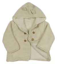 Smetanový zateplený propínací svetr s kapucí 