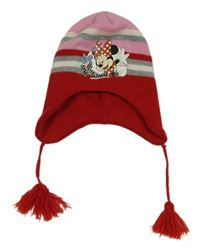 Růžovo-červená pruhovaná čepice s Minnie 
