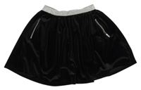 Čierna zamatová kolová sukňa so strieborným pasom Tu