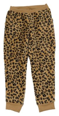 Hnědo-černé leopardí plyšové tepláky 