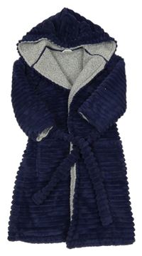 Tmavomodrý plyšový podšitý župan s kapucňou M&S