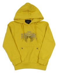 Žltá mikina s výšivkou a kapucňou
