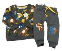 Nové - 2 set - tmavošedá mikina s barevnými obrázky + tepláky Pep&Co