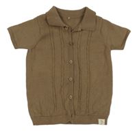 Hnědé vzorované propínací úpletové polo tričko George