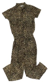 Hnědo-černý lehký leopardí kalhotový overal s páskem Name it