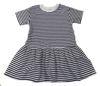 Bílo-tmavomodré pruhované žebrované šaty H&M