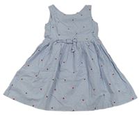 Modro-bílé pruhované plátěné šaty s jahodami H&M