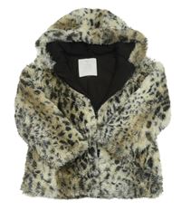 Béžová kožešinová zateplená bunda s kapucí a leopardím vzorem Matalan