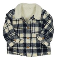 Tmavomodro-biela kockovaná menšestrová košeľová zateplená bunda Tu