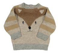 Béžovo-šedý svetr s čumákem a pruhovanými rukávy Matalan