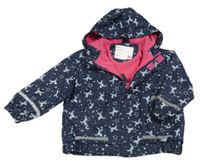 Tmavomdorá voděodolná zateplená bunda s jednorožci a kapucí Kiki&Koko