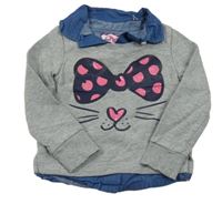 Sivá mikina s halenkovým prvkem a mašlou s ňufáčikom  C&A