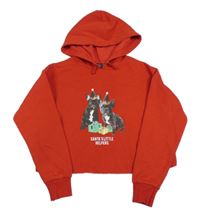 Červená crop mikina s pejsky a kapucí New Look