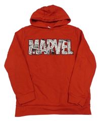Červená mikina s nápisem a kapucí Marvel