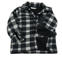Černo-bílá kostkovaná fleecová zateplená košilová bunda F&F
