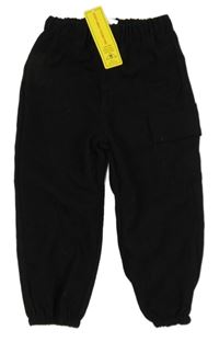 Nové - Čierne rebrované cargo cuff nohavice Shein