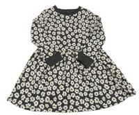 Antracitovo-biele kvetované teplákové šaty F&F