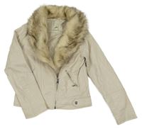 Smetanový koženkový crop křivák s kožešinovým límcem River Island